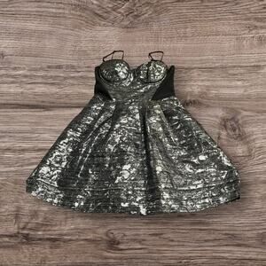 Bebe Metallic Bustier Mini Cocktail Prom Party Formal Dress. Size Small